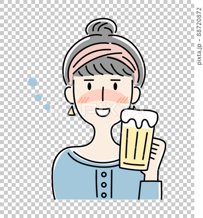 手描き風・ビールを飲んで酔った表情の女性のベクターイラスト 88720872