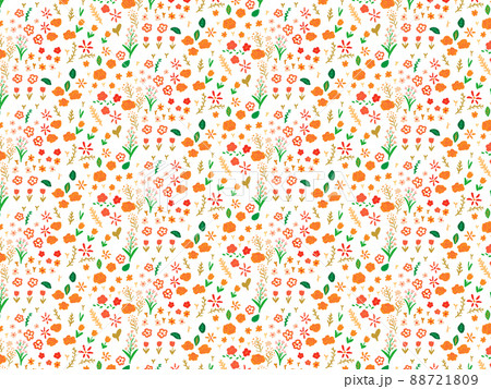 赤い春の花柄シームレスパターン 白背景透過のイラスト素材