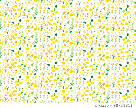 黄色い春の花柄シームレスパターン 白背景透過のイラスト素材