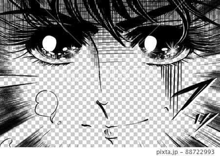 70年代少女漫画男性主人公の顔面蒼白ピンチ顔ドアップ白黒イラストの