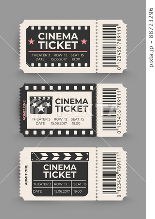Cinema ticket set isolated on gray background. Vector illustration. Cinema ticket set isolated on gray background. Vector illustration. 88723296