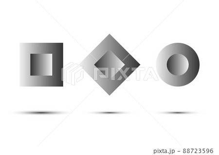 Vector abstract logo set. Vector square, rhombus and circle with gray gradients. 88723596