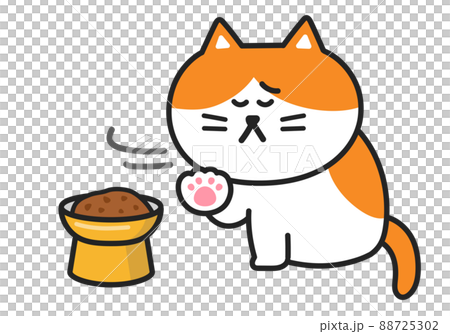 一隻沒有胃口的貓和一個有腿的碗的插圖 88725302