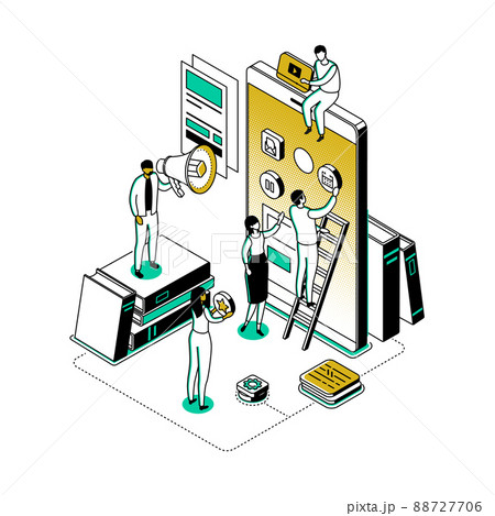 Mobile app development - modern line isometry design style illustration Mobile app development - modern line isometry design style illustration 88727706