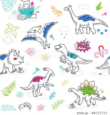 Dinosaur species - line design style colorful pattern 88727713