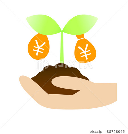 お金のなる木を植えよう。「飯の種」を表すビジネスアイコン。 お金のなる木を植えよう。「飯の種」を表すビジネスアイコン。 88728046
