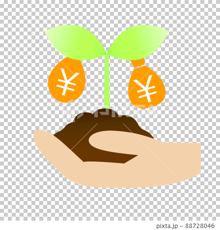 お金のなる木を植えよう。「飯の種」を表すビジネスアイコン。 お金のなる木を植えよう。「飯の種」を表すビジネスアイコン。 88728046