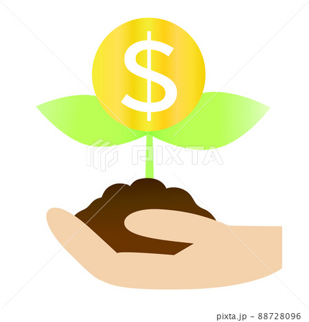 お金のなる木を植えよう。「飯の種」を表すビジネスアイコン。 お金のなる木を植えよう。「飯の種」を表すビジネスアイコン。 88728096