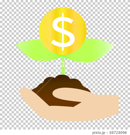 お金のなる木を植えよう。「飯の種」を表すビジネスアイコン。 お金のなる木を植えよう。「飯の種」を表すビジネスアイコン。 88728096