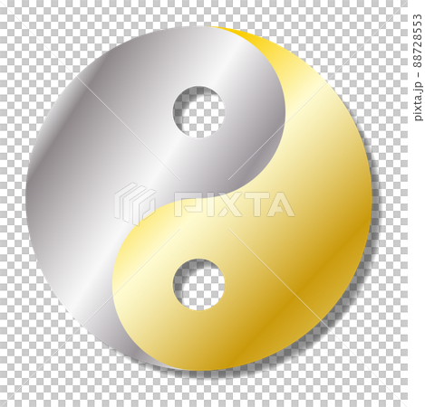 Golden and silver metallic shining Yin-Yang Taijitu, fortune-telling and occult motifs Golden and silver metallic shining Yin-Yang Taijitu, fortune-telling and occult motifs 88728553