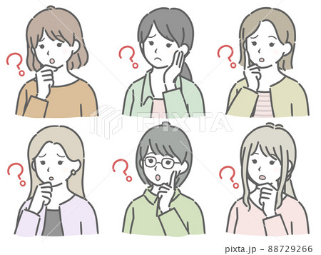 疑問に思う若い女性の斜め向き上半身セット(私服) 疑問に思う若い女性の斜め向き上半身セット(私服) 88729266