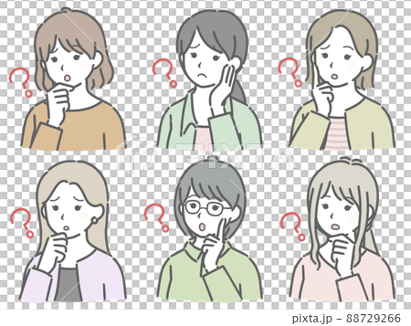 疑問に思う若い女性の斜め向き上半身セット(私服) 疑問に思う若い女性の斜め向き上半身セット(私服) 88729266