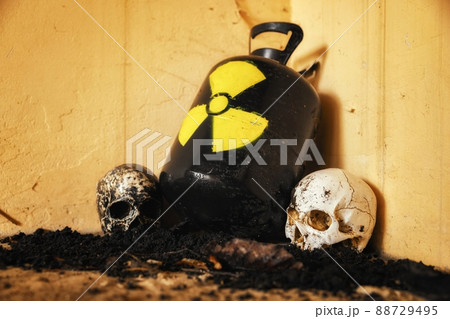 Nuclear waste between skulls closeup photo Nuclear waste between skulls closeup photo 88729495