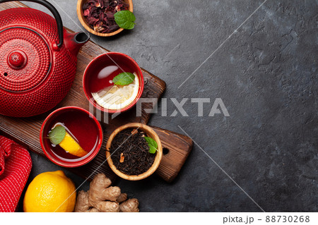 Tea with lemon and mint and teapot Tea with lemon and mint and teapot 88730268