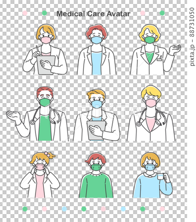 A simple and cute illustration set for male and female doctors and children who will guide you with a mask 88731050