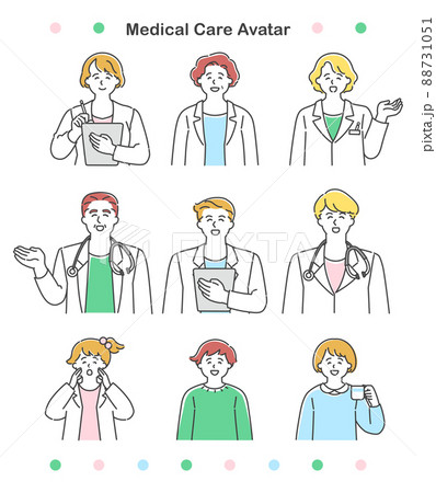 笑顔で案内する男女の医者と子供 シンプルでかわいいイラストセット 笑顔で案内する男女の医者と子供 シンプルでかわいいイラストセット 88731051