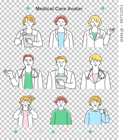 笑顔で案内する男女の医者と子供 シンプルでかわいいイラストセット 笑顔で案内する男女の医者と子供 シンプルでかわいいイラストセット 88731051