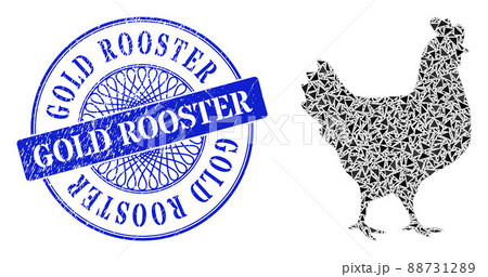 Textured Gold Rooster Badge and Triangle Walking Chicken Mosaic 88731289