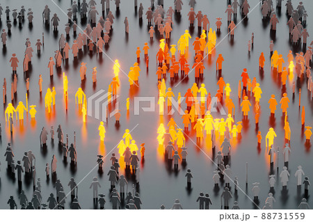 3D illustration of the COVID-19 virus spread through population 3D illustration of the COVID-19 virus spread through population 88731559