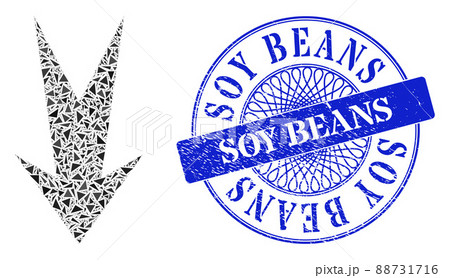 Grunge Soy Beans Badge and Triangle Arrow Down Mosaic 88731716