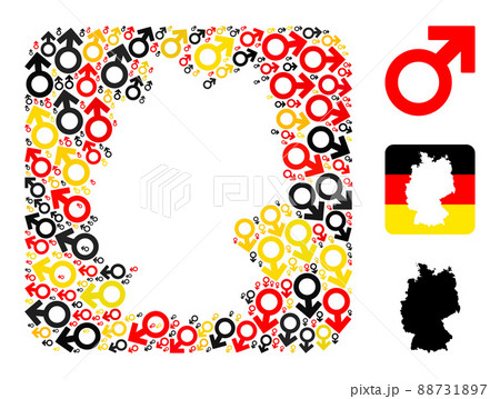 German Map Stencil Collage of Male Symbol Icons in German Flag Colors 88731897