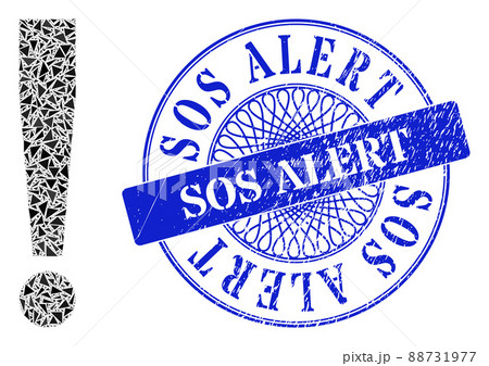 Scratched Sos Alert Stamp Seal and Triangle Exclamation Sign Mosaic Scratched Sos Alert Stamp Seal and Triangle Exclamation Sign Mosaic 88731977