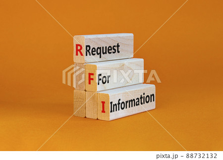 RFI request for information symbol. Concept words RFI request for information on blocks on a beautiful orange table, orange background. Business and RFI request for information concept. Copy space. RFI request for information symbol. Concept words RFI request for information on blocks on a beautiful orange table, orange background. Business and RFI request for information concept. Copy space. 88732132