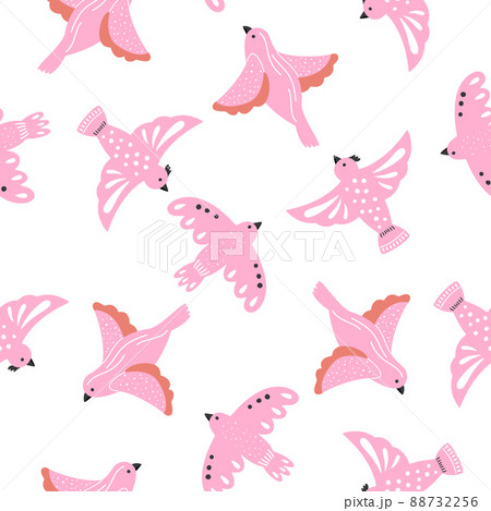 Big pink flying dove on a white background seamless pattern. Summer spring time of bright bird 88732256