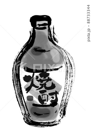 焼酎の手描き和風イラスト モノクロのイラスト素材