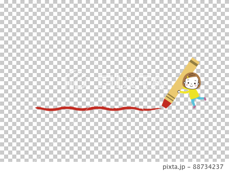 Girl drawing a line with a big red crayon 88734237