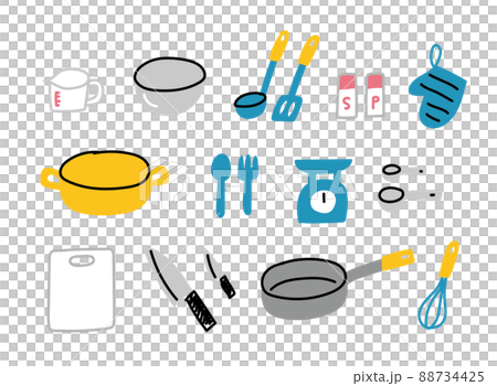 キッチン用品イラストいろいろ アタリケイ(罫線なし) キッチン用品イラストいろいろ アタリケイ(罫線なし) 88734425