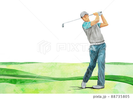 ゴルフをする人 水彩 手描き イラストのイラスト素材