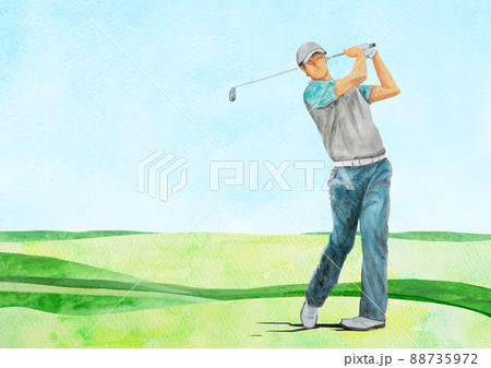 ゴルフをする人 水彩 手描き イラスト ゴルフをする人 水彩 手描き イラスト 88735972