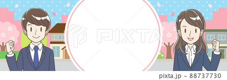 新生活応援　バナー　春　スーツの男女　文字なし　320×100 88737730