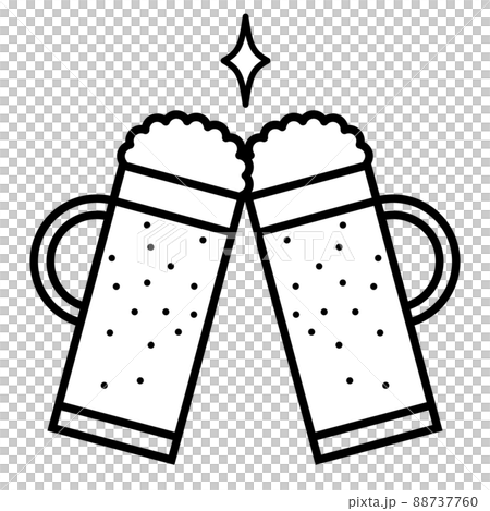 ビールジョッキで乾杯のモノクロイラストのイラスト素材