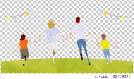 ベクターイラスト素材：走り出す4人家族、後ろ姿 88739243