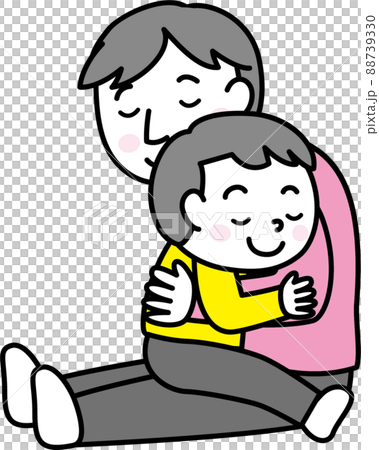 抱っこして安心するこどもと大人 男の子 男性 のイラスト素材