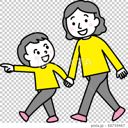 仲良く手を繋ぐこどもと大人 女の子 女性 のイラスト素材