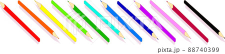 12色色鉛筆の交互に並ぶ置き画 12色色鉛筆の交互に並ぶ置き画 88740399