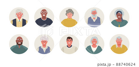老者圖 Round avatars set of diverse smiling elderlyのイラスト