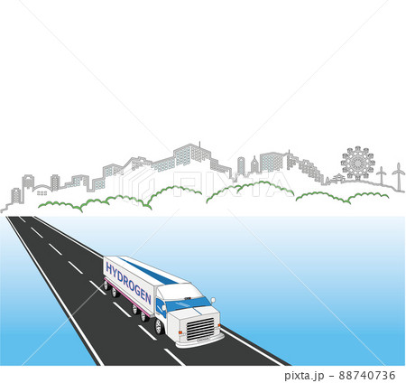 SDGS14　水素トラックと湾岸道の街並み4 88740736