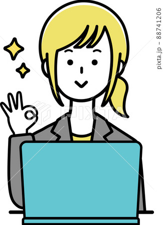 パソコン OKポーズ ビジネス スーツ 女性 線あり パソコン OKポーズ ビジネス スーツ 女性 線あり 88741206