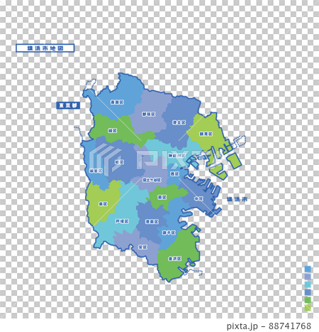 横浜市行政区・横浜市地図 雨の日カラーで色分けしてみた 横浜市行政区・横浜市地図 雨の日カラーで色分けしてみた 88741768