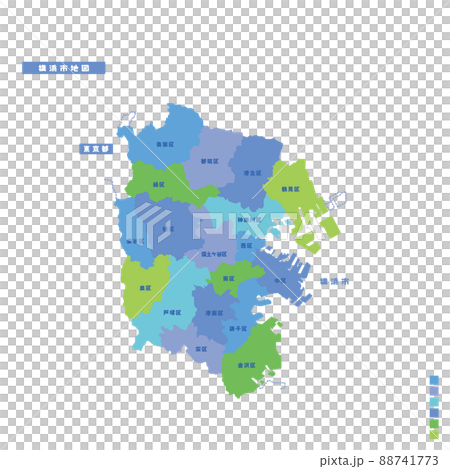 横浜市行政区・横浜市地図 雨の日カラーで色分けしてみた 88741773