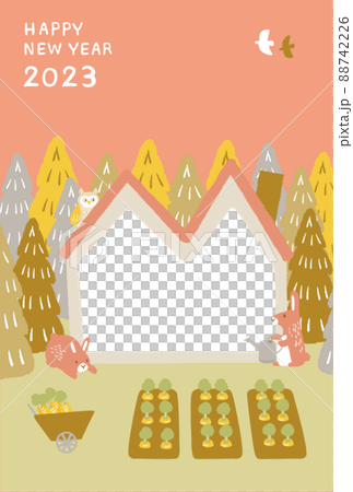 2023 New Year's card Forest Rabbit House Photo Frame 88742226