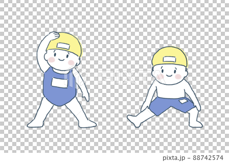 孩子們為游泳課做準備運動的插圖 孩子們為游泳課做準備運動的插圖 88742574