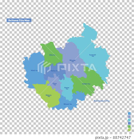 さいたま市行政区・さいたま市地図 雨の日カラーで色分けしてみた(英語版) さいたま市行政区・さいたま市地図 雨の日カラーで色分けしてみた(英語版) 88742747