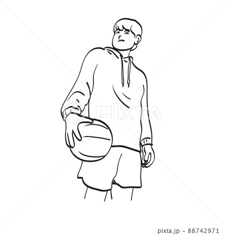 line art half length professional basketball player with ball in hand illustration vector hand drawn isolated on white background 88742971