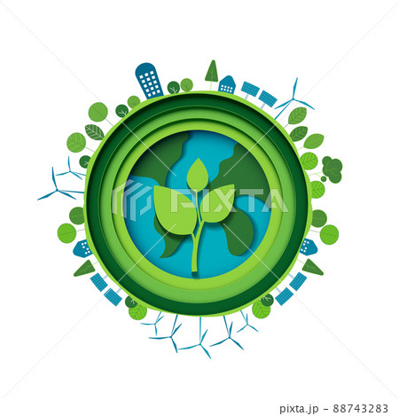 Happy earth day. "Earth Day, 22 April" with the globe and world map for saving environment, save clean green planet, ecology concept. card for world earth day. vector design 88743283