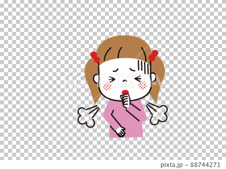激しく咳をしている苦しそうな表情の女の子 88744271
